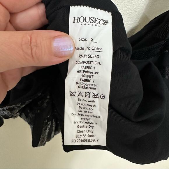 House of CB Mini Dress Black Sequin Long Sleeve Backless Cut out Front - Picture 9 of 10